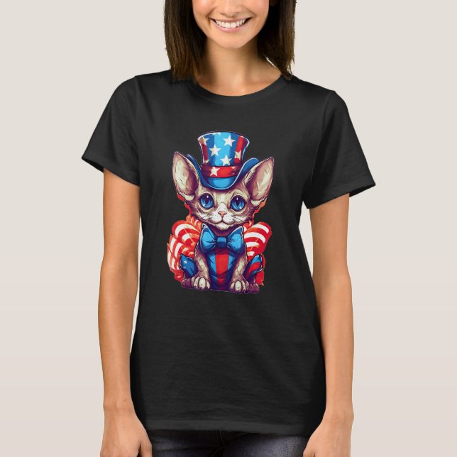 4. Juli Patriotische Devon Rex Katze T-Shirt (Vorderseite)