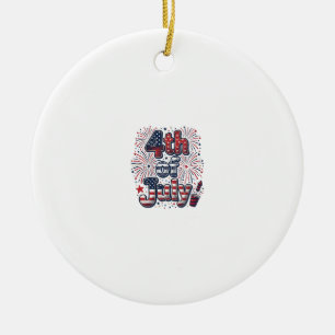 4. Juli Patriotische Feuerwerk Vintage-Shirt Desi Keramik Ornament