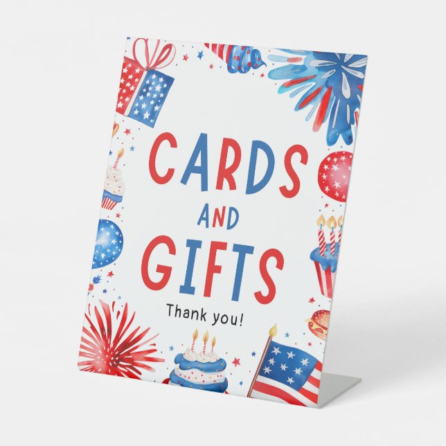 4. Juli Patriotische Feuerwerke Sommerkarten & Ges Sockelschild (Vorderseite)