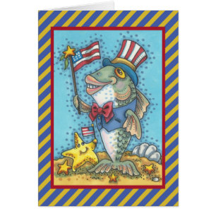 4. JULI PATRIOTISCHE FISCH-GRUSSKARTE Verse
