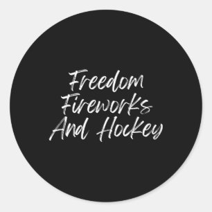 4. Juli Patriotische Freiheit Feuerwerk Hockey Fai Runder Aufkleber