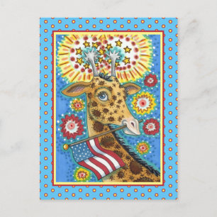 4. JULI PATRIOTISCHE GIRAFFE & FEUERWERK Cute Lust Feiertagspostkarte