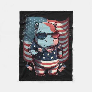 4. Juli Patriotische Hippo Us Flag Fleecedecke