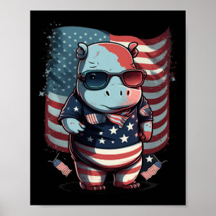 4. Juli Patriotische Hippo Us Flag Poster