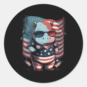 4. Juli Patriotische Hippo Us Flag Runder Aufkleber