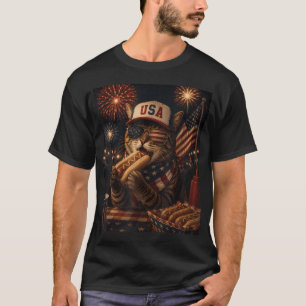 4. Juli Patriotische Katze 250 isst Hotdog 250 T-Shirt
