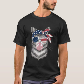 4. Juli Patriotische Katze bläst Bubble US-Flagge  T-Shirt
