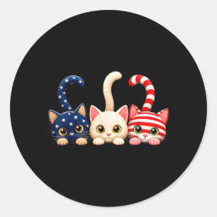 4. Juli Patriotische Katze USA Amerikanische Flagg Runder Aufkleber