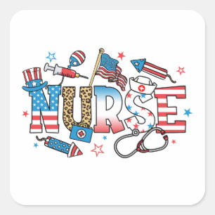 4. Juli Patriotische Krankenschwester Quadratischer Aufkleber