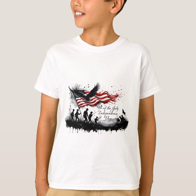 4. Juli Patriotische Kunst mit Flag & Soldaten T-Shirt (Vorderseite)