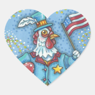 4. JULI-PATRIOTISCHE ROOSTER-KLEINE * Blatt Herz-Aufkleber