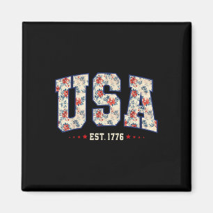 4. Juli Patriotische US-Flagge Floral USA Est 1776 Magnet