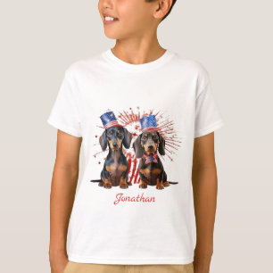 4. Juli Patriotischer Dachshund Amerikanische Flag T-Shirt