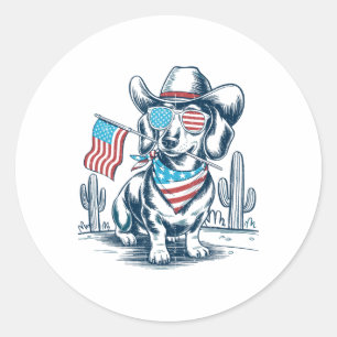 4. Juli Patriotischer Dachshund Cowboy Hund Usa Fl Runder Aufkleber