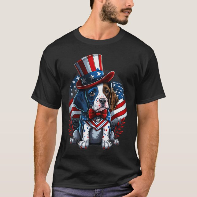 4. Juli Patriotischer englischer Pointer Dog US Fl T-Shirt (Vorderseite)