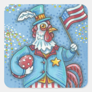 4. JULI PATRIOTISCHER HAHN-STICKER Bogen Quadratischer Aufkleber