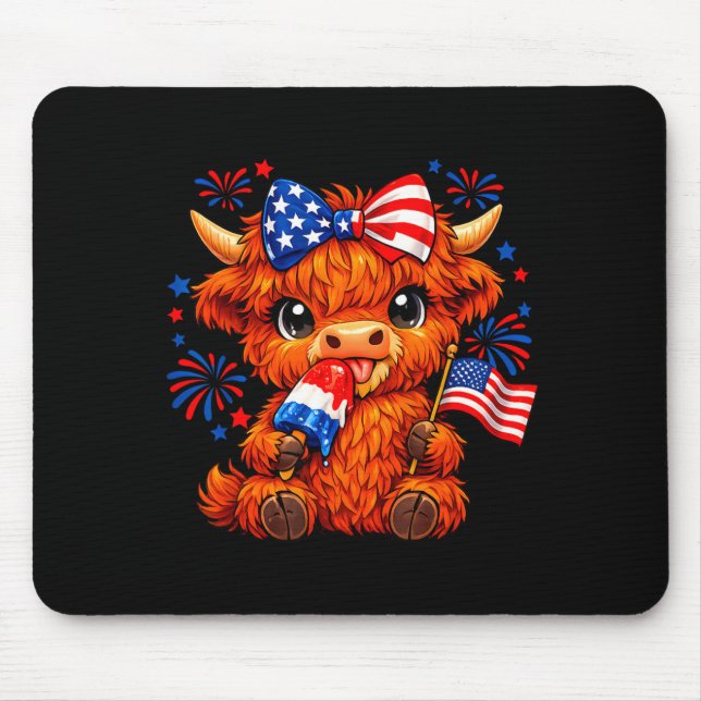 4. Juli Patriotischer Highland Cow Popsicle Mousepad (Vorne)