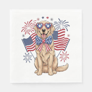 4. Juli Patriotischer Hund Golden Serviette