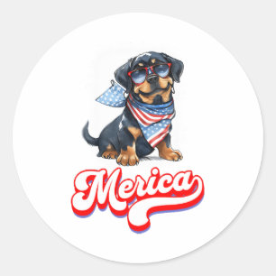 4. Juli Patriotischer Hund Rottweiler Merica Runder Aufkleber