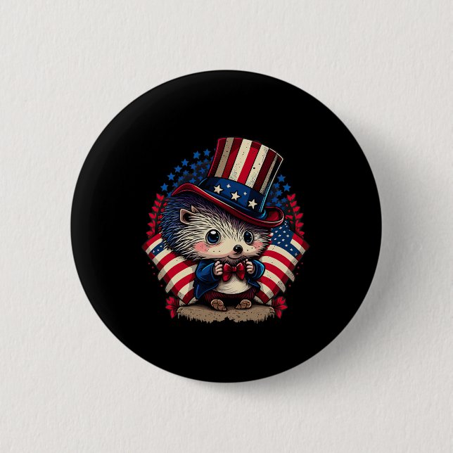 4. Juli Patriotischer Igel US-Flagge Button (Vorderseite)