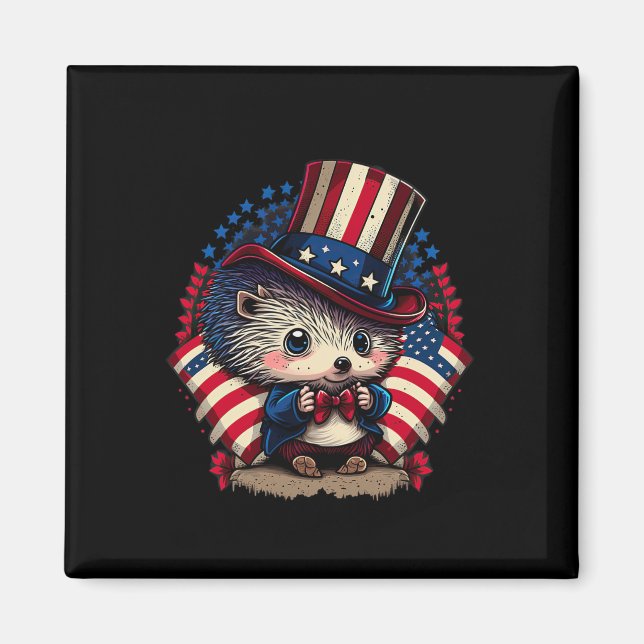 4. Juli Patriotischer Igel US-Flagge Magnet (Vorne)