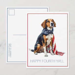 4. Juli Patriotischer Jagdhund Personalisiert Postkarte