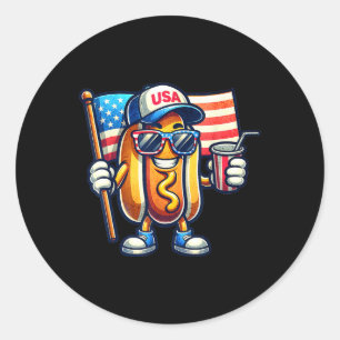 4. Juli Patriotischer Lustiger Hot Dog Usa-Flagge  Runder Aufkleber