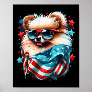 4. Juli Patriotischer Spitz Hunde Flagge Poster