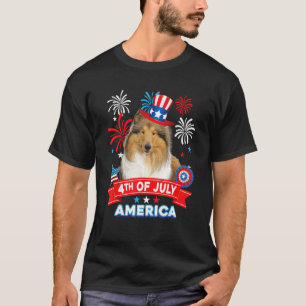 4. Juli Patriotischer Tag Collie Hunde Unabhängigk T-Shirt