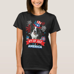 4. Juli Patriotischer Tag Grenze Collie Dog Indepe T-Shirt