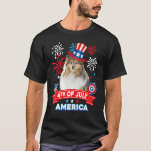 4. Juli Patriotischer Tag Shetland Sheepdog Hund i T-Shirt