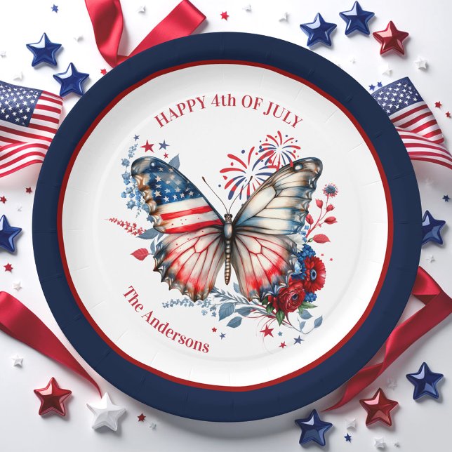 4. Juli Patriotischer Unabhängigkeitstag Name Pappteller (4th of July Patriotic Independence Day Name Paper Plates)