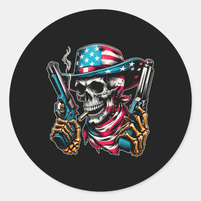 4. Juli Patriotischer Usa-Skelett-Schädel Us Ameri Runder Aufkleber (Vorderseite)