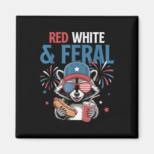4. Juli Patriotischer Waschbär Lustige Zitate Rot  Magnet