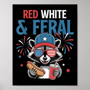 4. Juli Patriotischer Waschbär Lustige Zitate Rot Poster