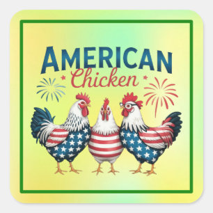 4. Juli Patriotisches Amerikanisches Huhn-62987 Quadratischer Aufkleber