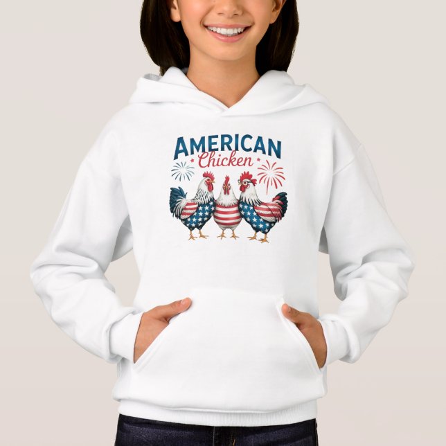 4. Juli Patriotisches amerikanisches Huhn-62987 T- Hoodie (Vorderseite)