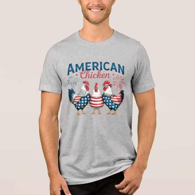 4. Juli Patriotisches amerikanisches Huhn-62987 Tri-Blend Shirt (Vorderseite)