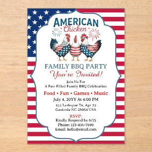 4. Juli Patriotisches Amerikanisches Hühnerdesign Acryleinladungen