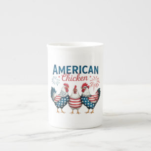 4. Juli Patriotisches Amerikanisches Hühnerdesign Prozellantasse
