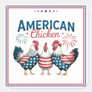 4. Juli Patriotisches Amerikanisches Hühnerdesign Quadratischer Aufkleber