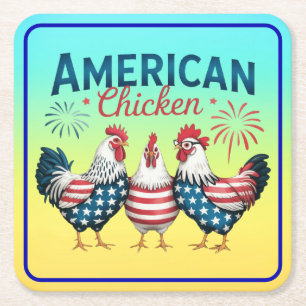 4. Juli Patriotisches Amerikanisches Hühnerdesign Rechteckiger Pappuntersetzer