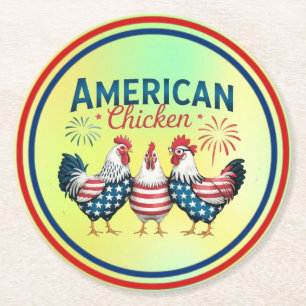 4. Juli Patriotisches Amerikanisches Hühnerdesign Runder Pappuntersetzer