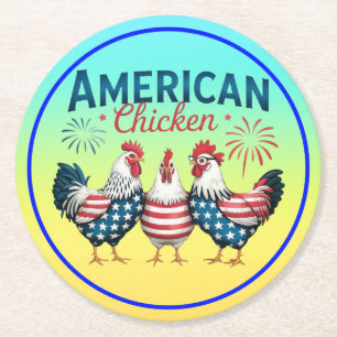4. Juli Patriotisches Amerikanisches Hühnerdesign Runder Pappuntersetzer