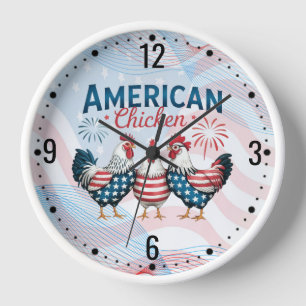 4. Juli Patriotisches Amerikanisches Hühnerdesign Uhr