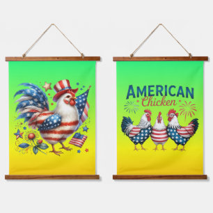 4. Juli Patriotisches Amerikanisches Hühnerdesign Wandteppich Mit Holzrahmen