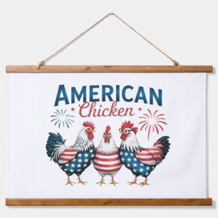 4. Juli Patriotisches Amerikanisches Hühnerdesign Wandteppich Mit Holzrahmen