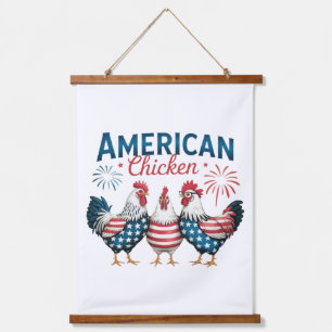 4. Juli Patriotisches Amerikanisches Hühnerdesign Wandteppich Mit Holzrahmen