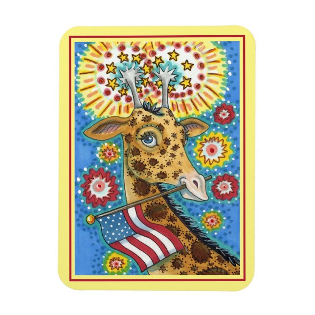 4. JULI PATRIOTISCHES GIRAFFE & FIREWORKS Niedlich Magnet (Vertikal)