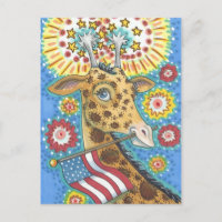 4. JULI PATRIOTISCHES GIRAFFE, URLAUBPOSTCARD